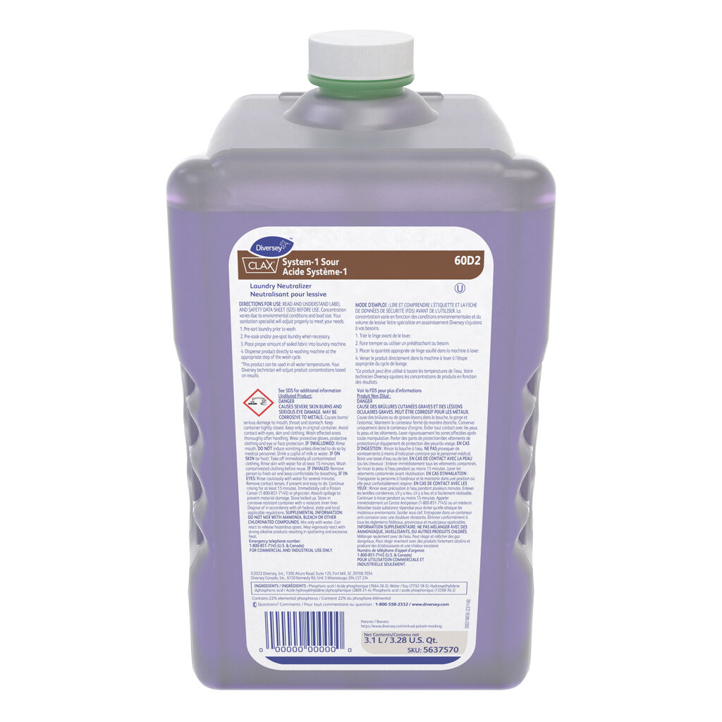 Clax® System-1 Sour 60D2 60D2, 3100ml, 2/CT - Laundry Neutralizer